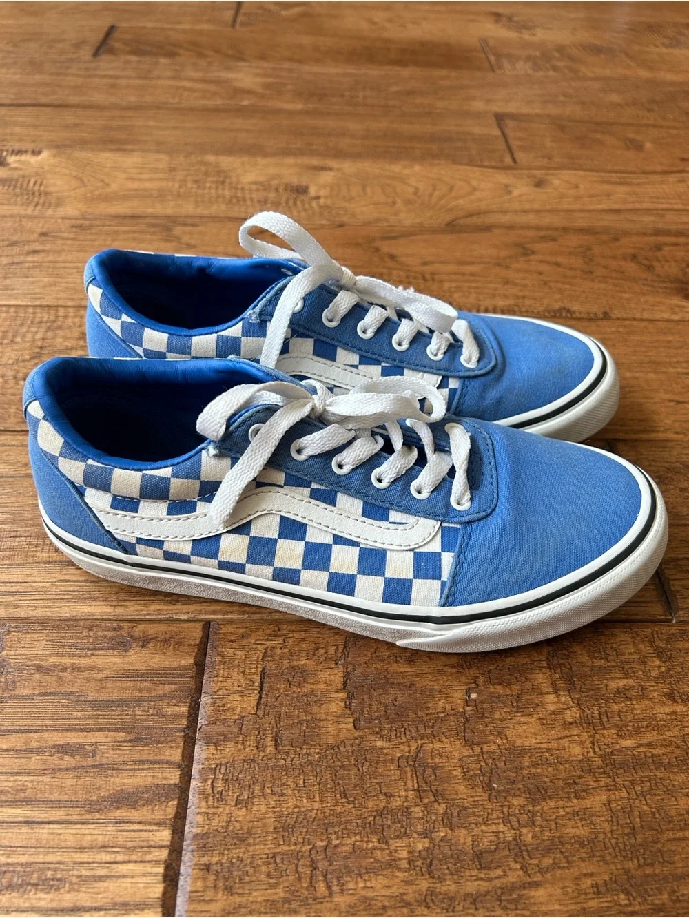 Vans Old Skool Checkerboard Skate Shoes Sneakers True Blue White Youth Size 4.5